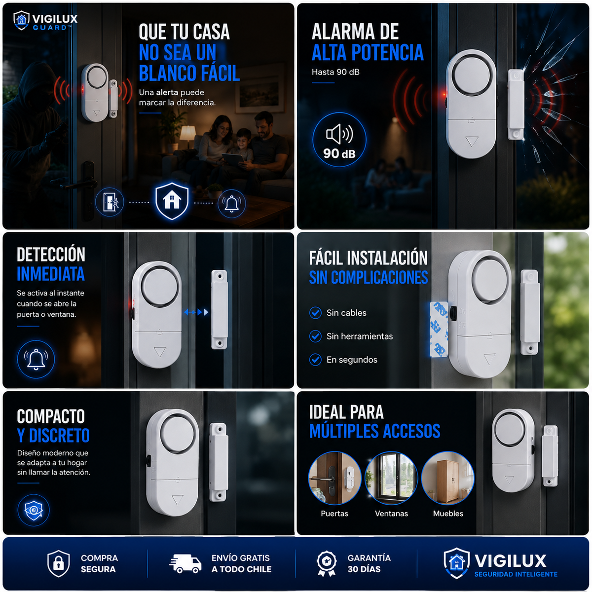 Vigilux Guard™ | Alarma Magnética 90 dB para Puertas y Ventanas