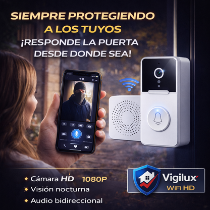 Cámara Timbre Inteligente WiFi HD Recargable con Visión Nocturna