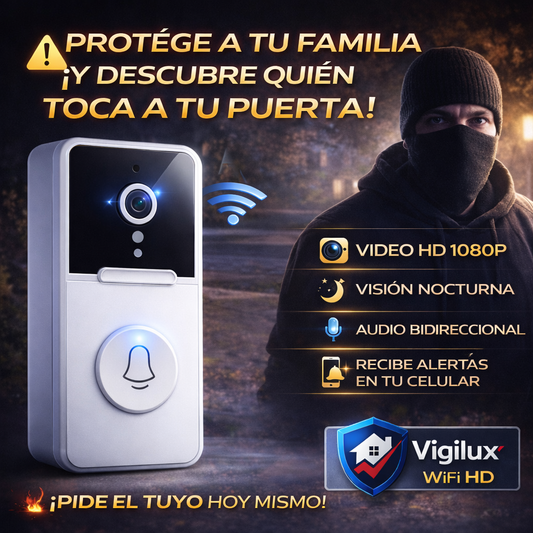 Cámara Timbre Inteligente WiFi HD Recargable con Visión Nocturna