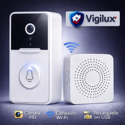 Cámara Timbre Inteligente WiFi HD Recargable con Visión Nocturna
